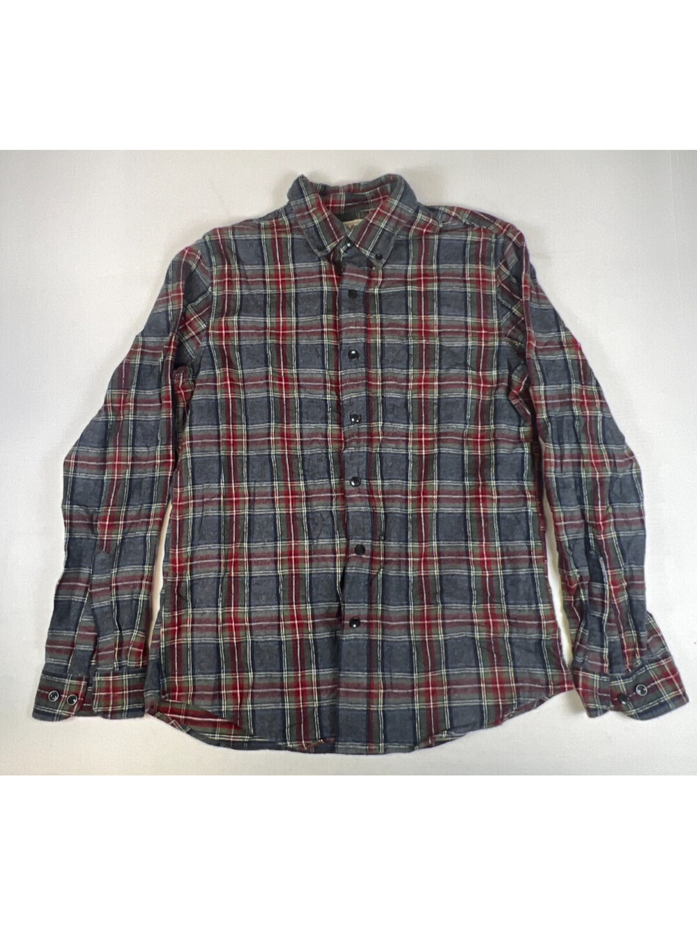 L.L. Bean Men M Slim Fit Gray Plaid Cotton Long Sleeve Flannel Shirt